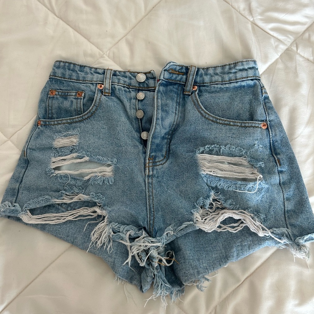 Signature Blue Distressed Jean Shorts Relaxed Fit